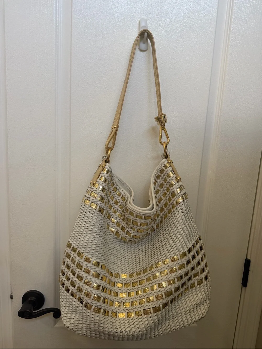 Beverly Feldman white and gold woven large hobo bag Gorgeous